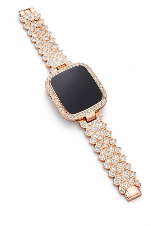 Rose Gold Diamond-Studded Smartwatch Band & Case
